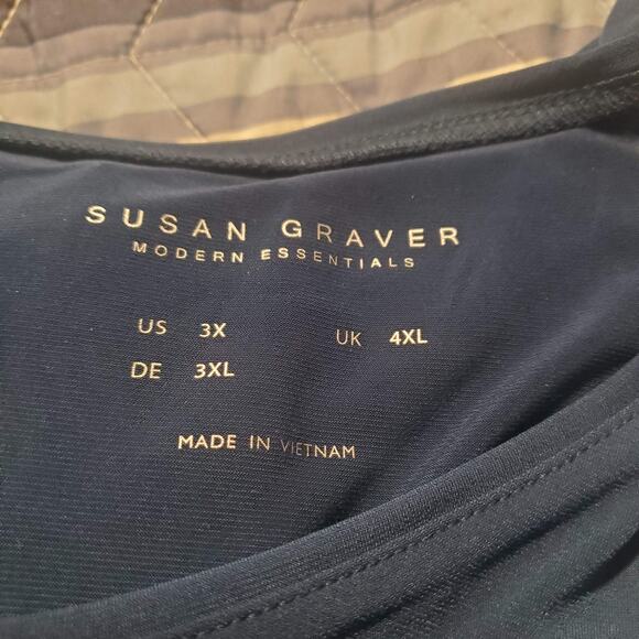 Susan Graver Essentials Size 3X Navy Liquid Knit 3/4 Sleeve V Neck Top Casual - Picture 5 of 9